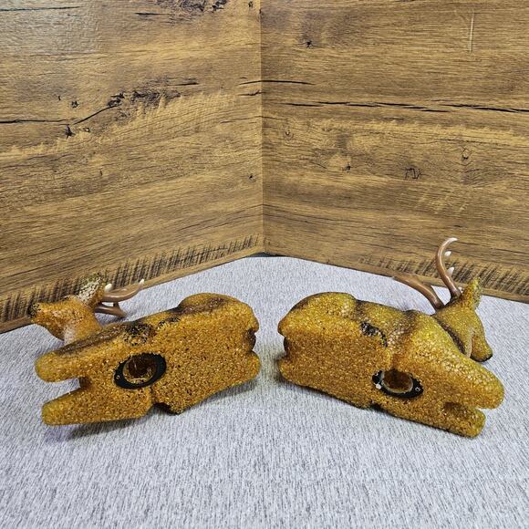 VTG 60s Melted Popcorn Plastic Holiday Buck Deer Set of 2 Christmas NO BULB/CORD - Picture 2 of 16